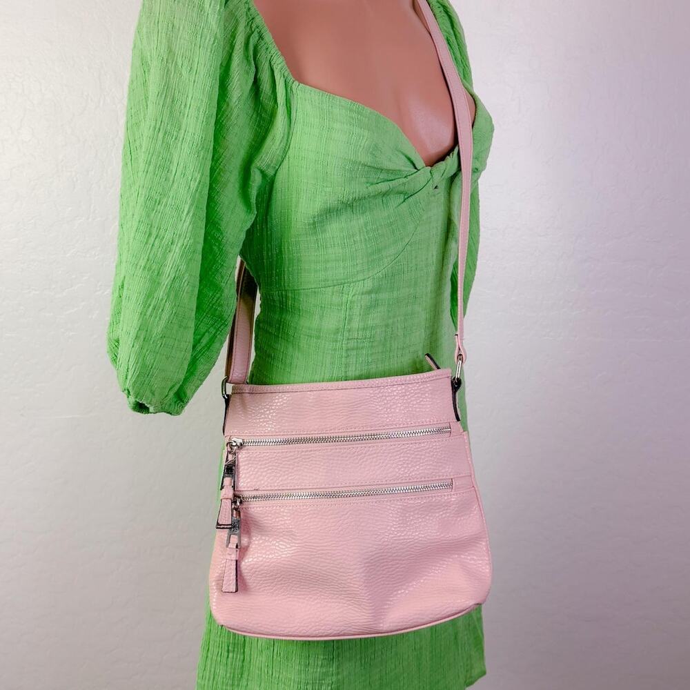 George Double Zip Pebbled Faux Leather Crossbody Bag Pink Casual Barbiecore Y2K